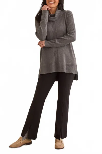 Tribal Long Sleeve Cowl Neck Tunic Sweater In H. Charcoal In Gray