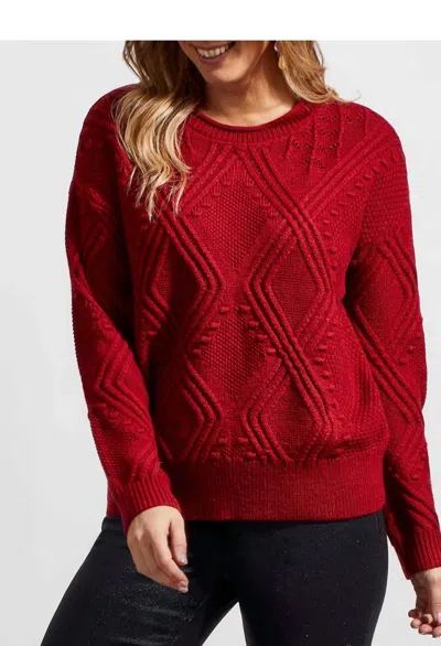Tribal Long Sleeve Crew Neck Cables Sweater In Red