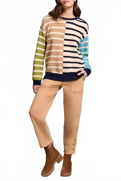 Tribal Long Sleeve Crew Neck Sweater In Ice Latte In Multi