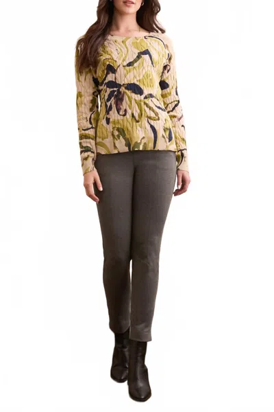 Tribal Printed Cable Cotton Crew Neck Sweater In Leek In Multi