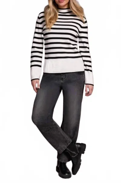 Tribal Long Sleeve Funnel Neck Sweater In Cream In Multi