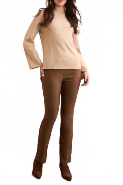 Tribal Long Sleeve Funnel Neck Sweater Top In Latte In Multi