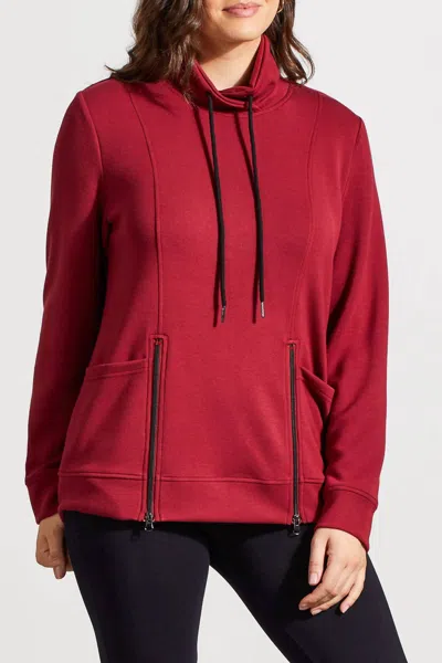 Tribal Long Sleeve Funnel Neck Sweatshirt With Pockets In Bordeaux In Red