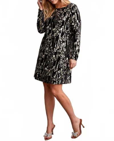 Tribal Lined Sequin Long Sleeve Mini Dress In Silver In Black