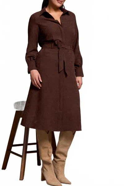 Tribal Long Sleeve Midi Shirt Dress In Cocoa In Brown
