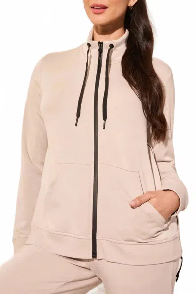 Tribal Long Sleeve Mock Neck Cardigan Jacket In Sand Dune In Beige