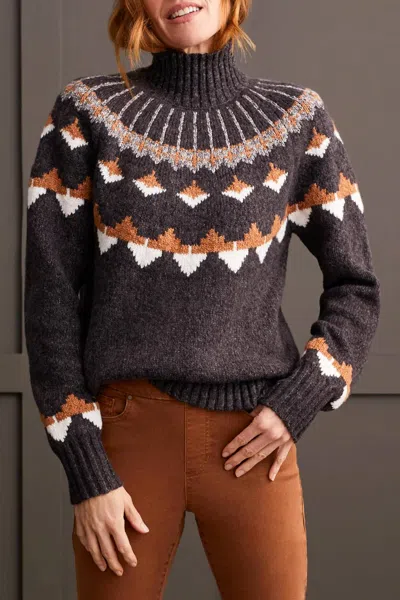 Tribal Long Sleeve Mock Neck Intarsia Sweater In Walnut In Brown