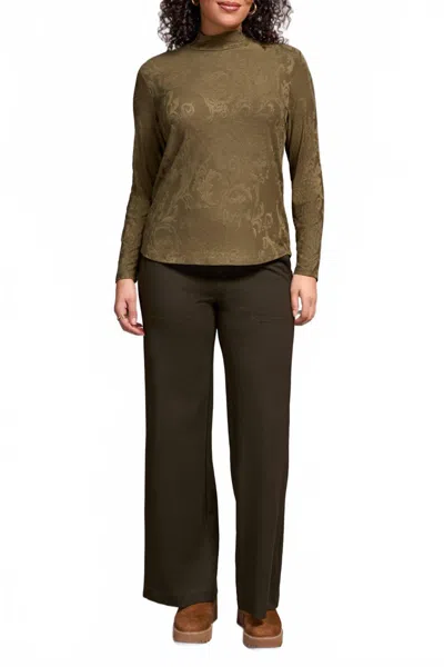 Tribal Long Sleeve Mock Neck Jacquard Top In Ivy In Brown