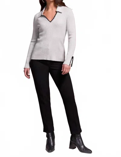 Tribal Long Sleeve Polo Sweater In Grey Mix In White