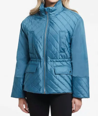 Tribal Long Sleeve Quilted Puffer Coat In Tapestry In Blue