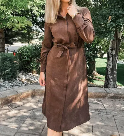 Tribal Long Sleeve Shirt Dress In Cocoa In Brown