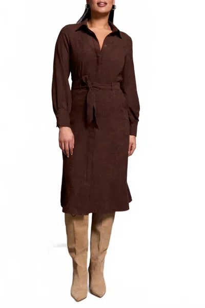 Tribal Long Sleeve Shirt Dress In Cocoa In Brown