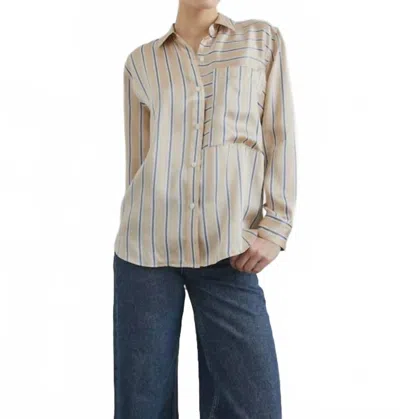 Tribal Long Sleeve Shirt With Cuts In Beige And Light Blue In Neutral