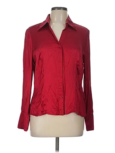 Pre-owned Tribal Long Sleeve Silk Top Burgundy Collared Neckline Tops
