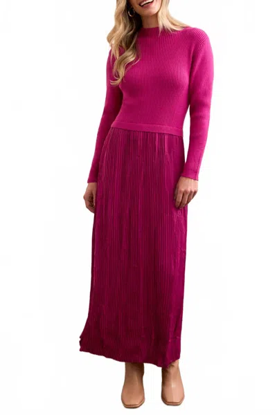 Tribal Long Sleeve Twofer Maxi Dress With Lining In Pink Flambe