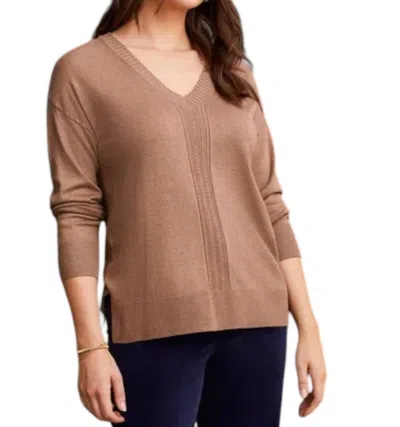 Tribal Long Sleeve V-neck Sweater In Mocha In Brown