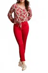 Tribal Long Sleeve V-neck Top In Scarlet In Neutral