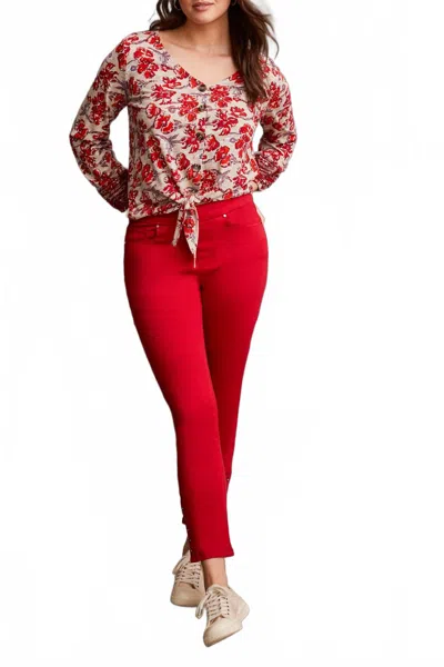 Tribal Long Sleeve V-neck Top In Scarlet In Neutral