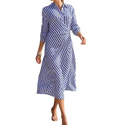 Tribal Long Sleeve Waist Wrap Dress In Blue In Animal Print