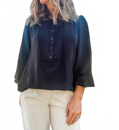 Tribal Long Sleeve With Folded Hem Blouse In Black