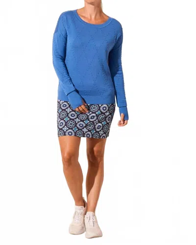 Tribal Long Sleeve With Thumb Holes Crew Neck Sweater In Riviera In Blue