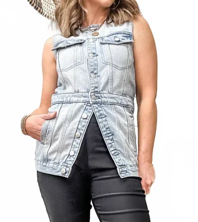 Tribal Long Sleeveless Denim Jacket With Pockets In East Coast In Blue