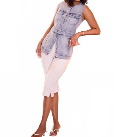 Tribal Long Sleeveless Thread Button Front Denim Vest In Eastcoast In Blue