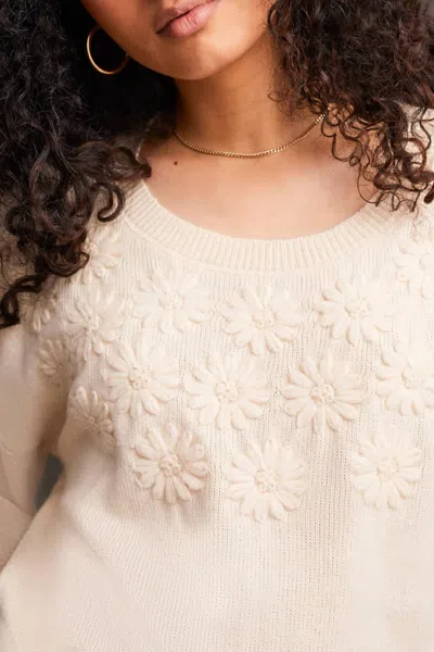 Tribal Long Sleeves Crew Neck Sweater With Embroidery In Moonstone In Pink