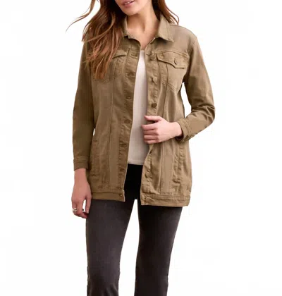 Tribal Longline Denim Jacket In Olive Leaf In Brown