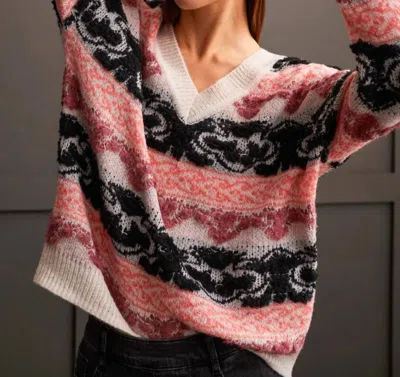 Tribal Loop Yarn Vneck Sweater In Eggshell Multi