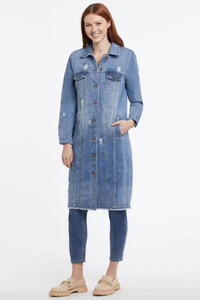 Tribal Luisa Long Denim Jacket In Vintage Blue In Brown