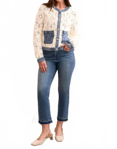 Tribal Maven Mixed Media Crochet Jacket In Eggshell In White