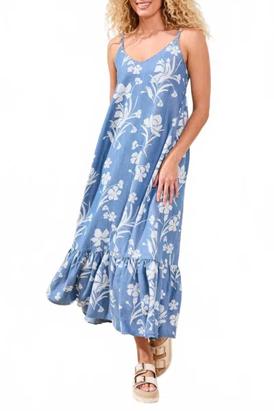 Tribal Maxi Dress With Bottom Frill In Seaside Blue