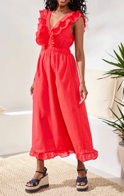 Tribal Maxi Dress With Frill Detail In Red