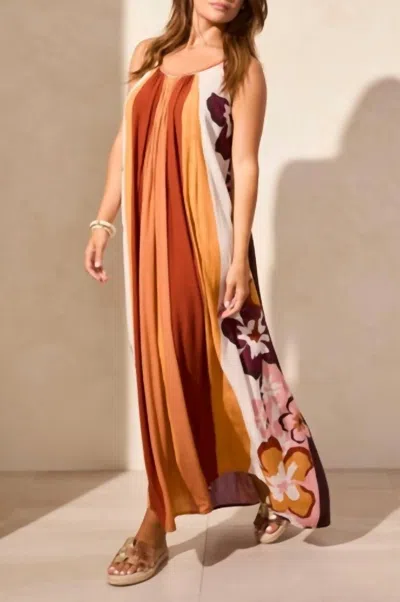Tribal Crinkled Crepe Maxi Dress In Maroon In Orange