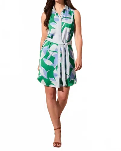 Tribal Mixed Media Button-front Belted Shirt Dress In Water In Green
