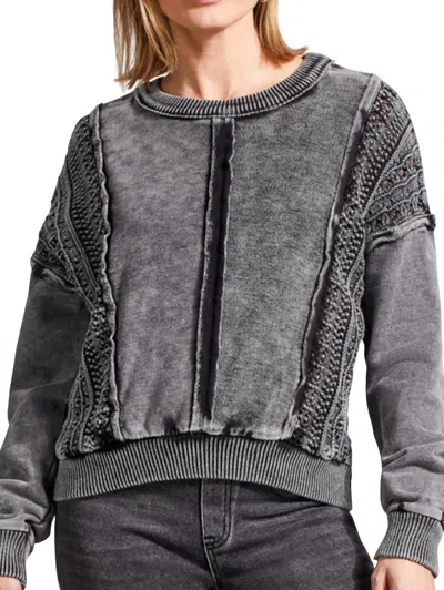 Tribal Mixed Media Crew Neck Pullover In Black