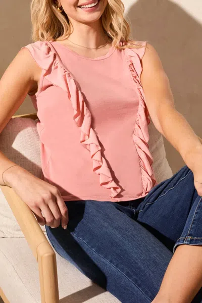 Tribal Mixed Media Ruffle Top In Shell Pink In Multi
