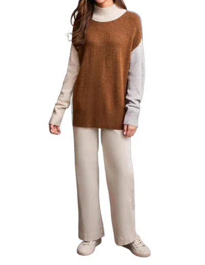 Tribal Mock Neck Colorblock Sweater In Heathered Walnut In Brown