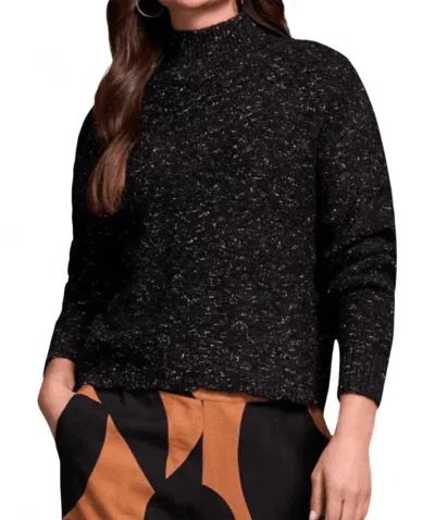 Tribal Mock Neck Drop Shoulder Sweater In Black