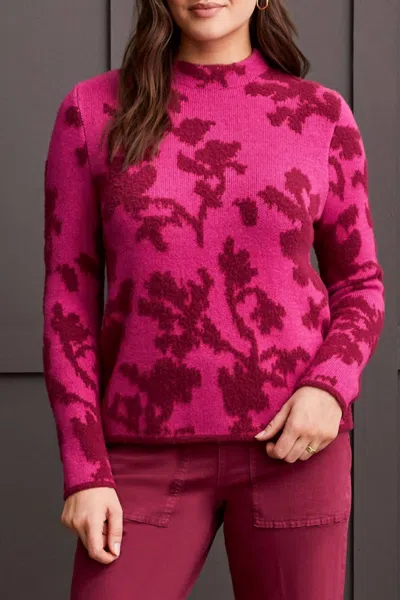 Tribal Mock Neck Jacquard Sweater In Port Wine In Pink
