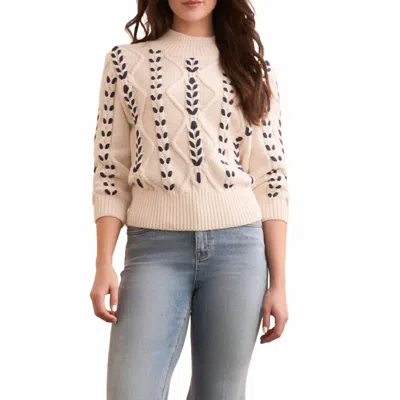 Tribal Cable Knit Mock Neck Sweater In Moonstone In Multi