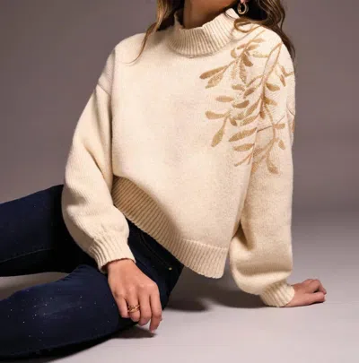 Tribal Long Sleeve Mock Neck Sweater With Sequins In Heather Latte In Neutral