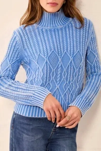 Tribal Mock Neck Sweater With Special Wash In Blue Aura In Multi
