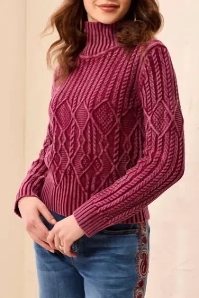 Tribal Mock Neck Sweater With Special Wash In Cherry Lacquer In Pink