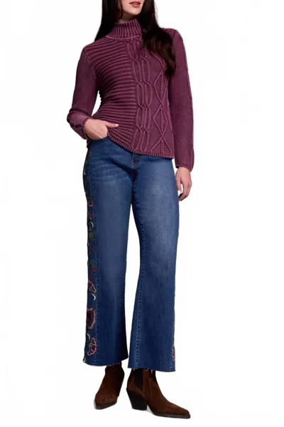 Tribal Mock Neck Vintage Inspired Sweater - Plus In Passion Plum In Blue
