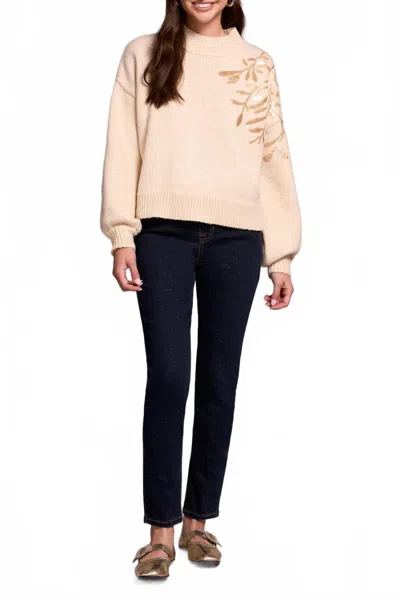 Tribal Mock Neck With Sequins Sweater In Latte In Pink