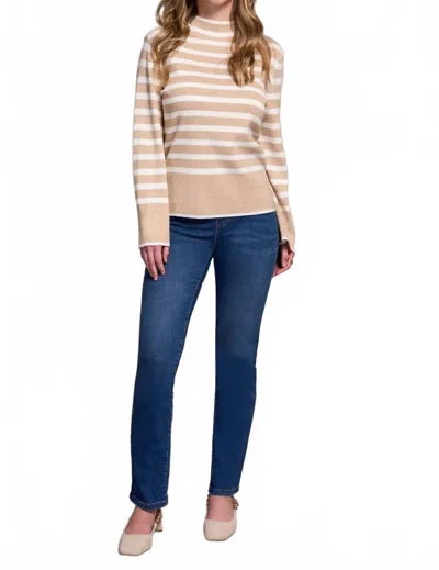 Tribal Mock Stripe Sweater In Latte In Multi