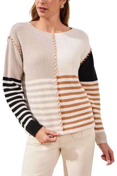 Tribal Multi Stripe Boat Neck Sweater In Quartz