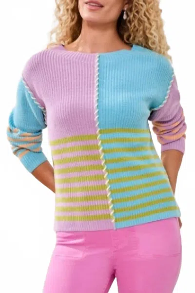 Tribal Multi Stripe Textured Boat Neck Sweater In Lilac Rose